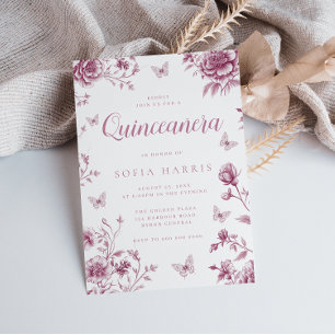 Invitation Dusty Rose Vintage Floral Quinceanera Party 15e