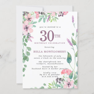 Invitation Dusty rose violet Fleur sauvage 30e anniversaire
