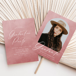 Invitation Dusty Rose Watercolor Arch Photo Graduation Party