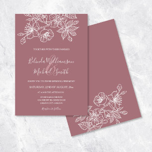 Invitation Dusty Rose White Floral Line Art   MARIAGE