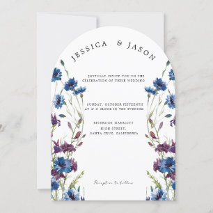 Invitation Dusty Royal Blue Purple Bloom Floral Mariage