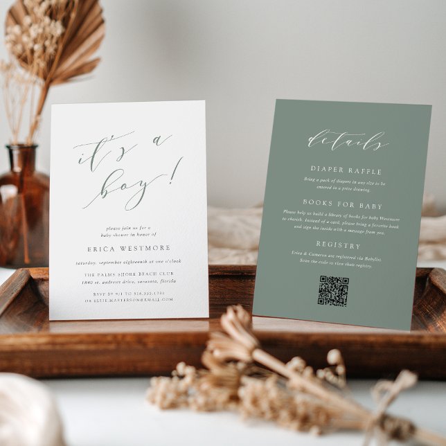 Invitation Dusty Sage "C'est un garçon" Tout en un Baby showe (Créateur téléchargé)