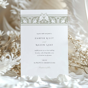 Invitation Dusty Sage et Dove White Inséparables Mariage