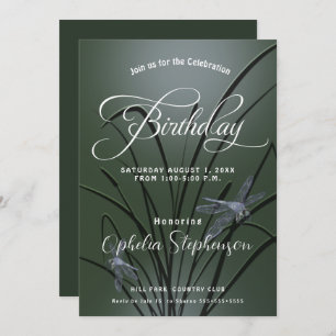 Invitation Dusty Sage Green Dragonfly Anniversaire