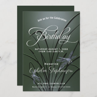 Invitation Dusty Sage Green Dragonfly Anniversaire