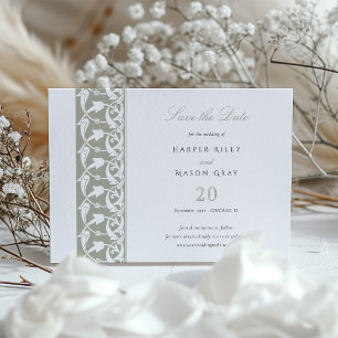Invitation Dusty Sage Green Enregistrer la date Rabbit Scroll