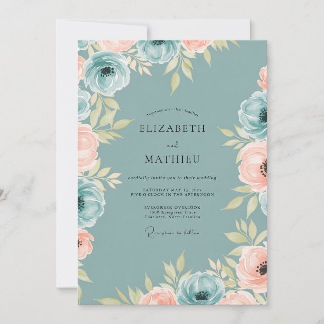 Invitation Dusty Teal Ethereal Peony Wedding (Devant)