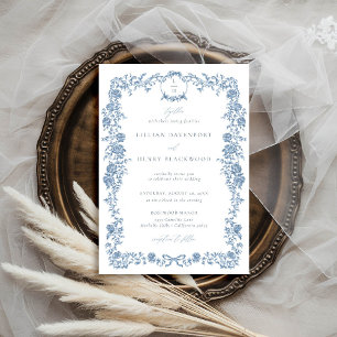 Invitation Dusty Toile Bleu Chinoiserie Mariage de cadre Flor