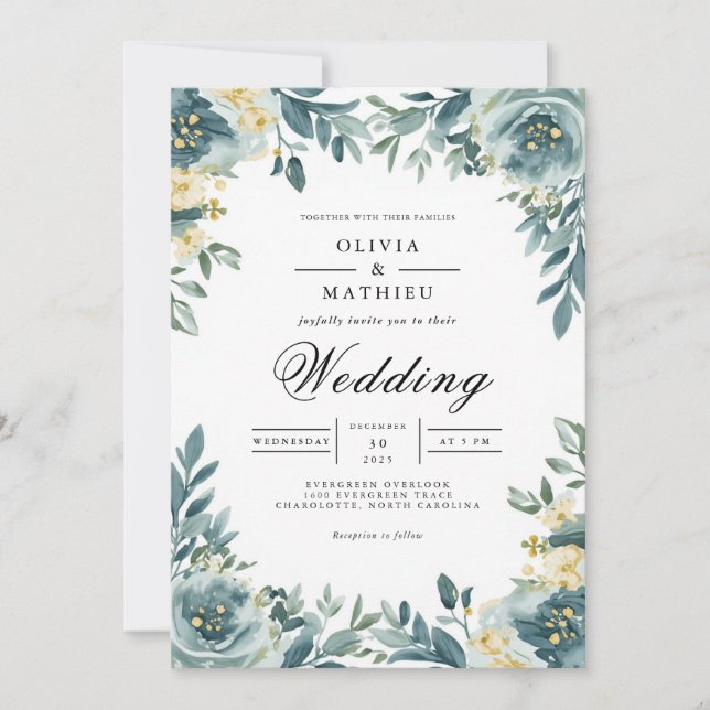 Invitation Dusty Turquoise Floral Arch Mariage (Devant)