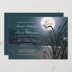 Invitation Dusty Turquoise Mariage Pleine lune dragonfly Pond
