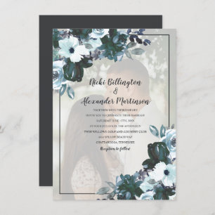 Invitation Dusty Twilight Blue Floral Mariage Photo