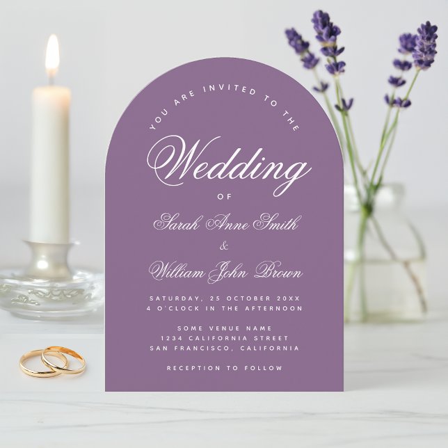 Invitation Dusty Violet Arch Mariage Script simple Moderne (Créateur téléchargé)