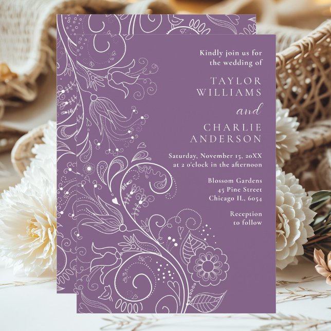 Invitation Dusty violet élégant Mariage floral (Créateur téléchargé)