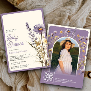 Invitation Dusty violet Fleur sauvage photo Baby shower de co