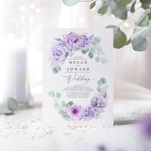 Invitation Dusty violet Floral Élégant Mariage Boho