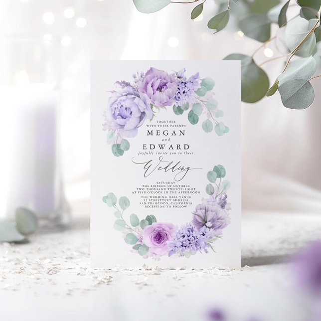 Invitation Dusty violet Floral Élégant Mariage Boho (Dusty Purple Floral Wedding Invitations)
