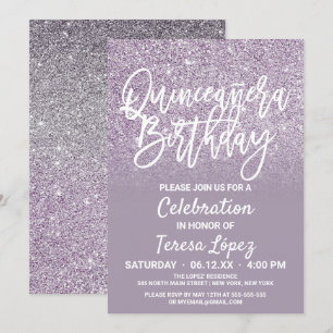 Invitation Dusty violet gris Faux Parties scintillant Ombre Q