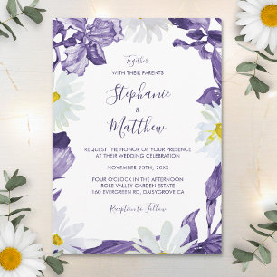 Invitation Dusty violet Iris blanc marguerite Mariage botaniq