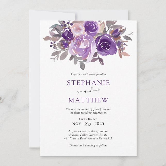 Invitation Dusty violet Mariage de feuillage végétal (Devant)