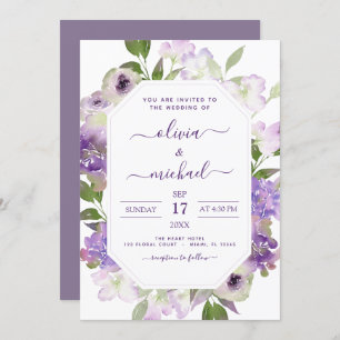 Invitation Dusty violet Mariage Floral verdure