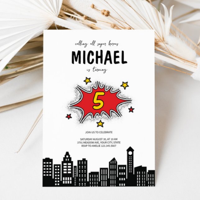 Invitation dynamique Superhero 5e anniversaire (Créateur téléchargé)