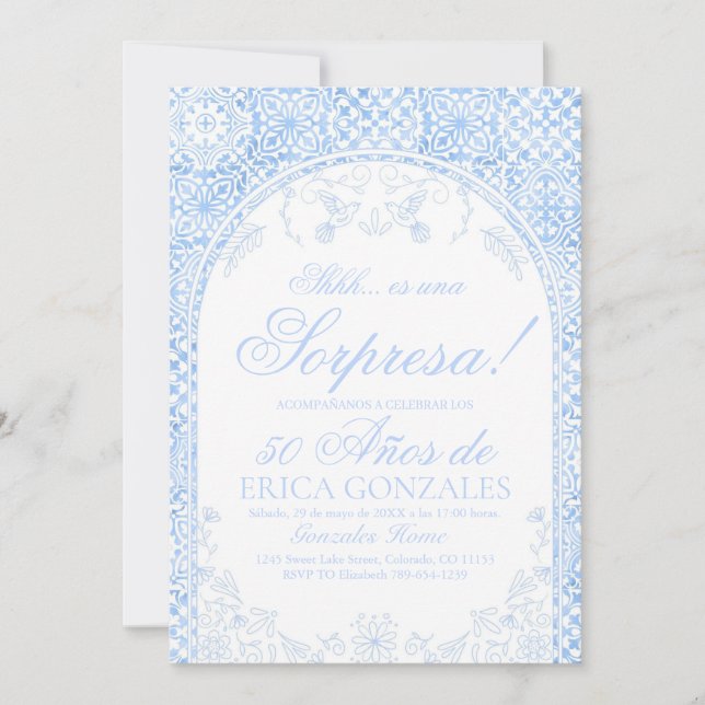 Invitation Dysty Blue Papel Picado Surprise 50e Anniversaire (Devant)