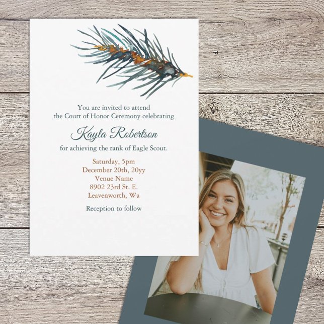 Invitation Eagle Scout, Cour d'honneur, Aiguilles de pin (Eagle scout court of honor party invitation, watercolor pine needles)