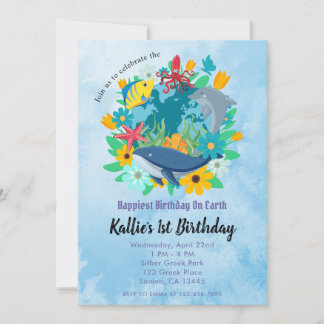 Invitation Earth Day 1st Birthday Party Colorful 