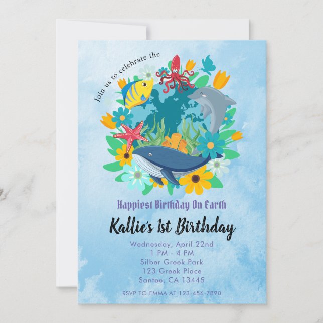 Invitation Earth Day 1st Birthday Party Colorful  (Devant)
