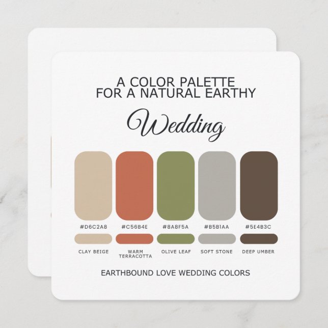 Invitation Earth Tone Wedding Color Palette Card (Devant / Derrière)