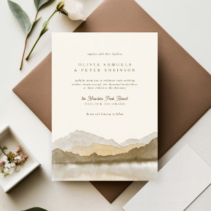 Invitation Earth Tones Boho Watercolor Mountain Photo Mariage