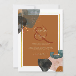 Invitation Earth Tones Mariage Terracotta Green Gold Abstrait
