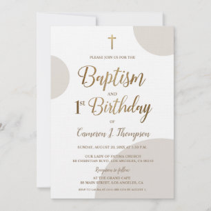 Invitation Earthtone Gold Baby Boy Baptême 1er anniversaire