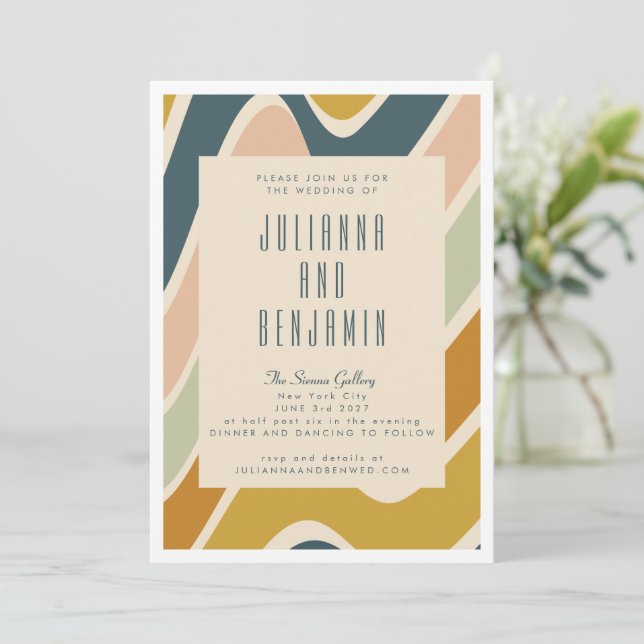 Invitation Earthy Boho Abstrait Wavy Swirl Pastel Mariage (Debout devant)