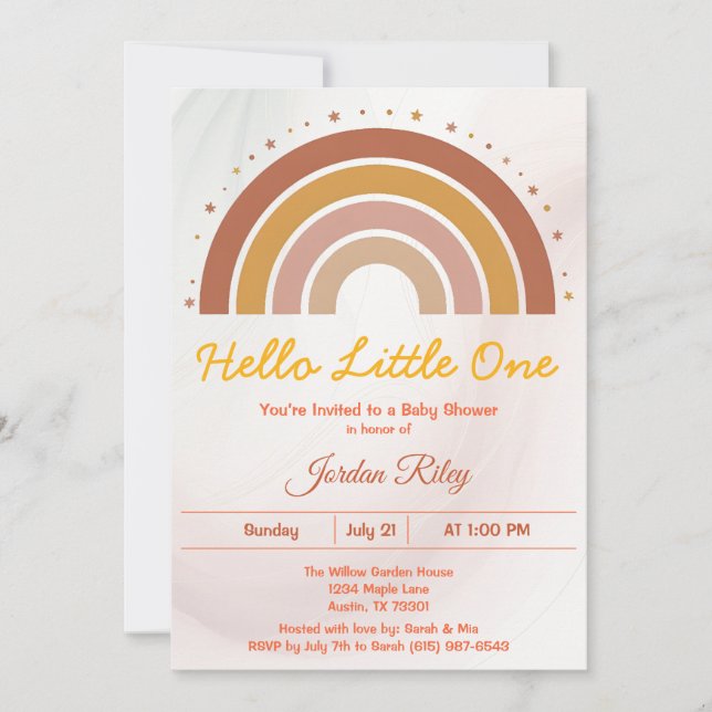 Invitation Earthy Boho Rainbow Baby shower genre neutre (Devant)