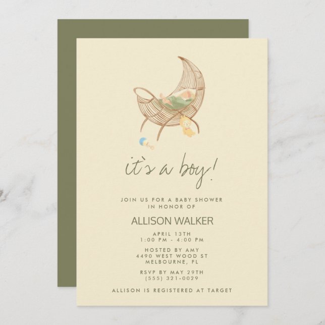 Invitation Earthy Neutral Baby Shower (Devant / Derrière)
