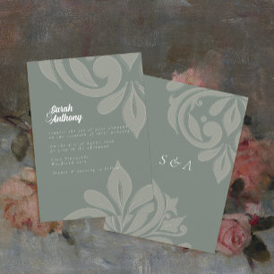 Invitation Earthy Olive savoureux Elegant Mariage damassé