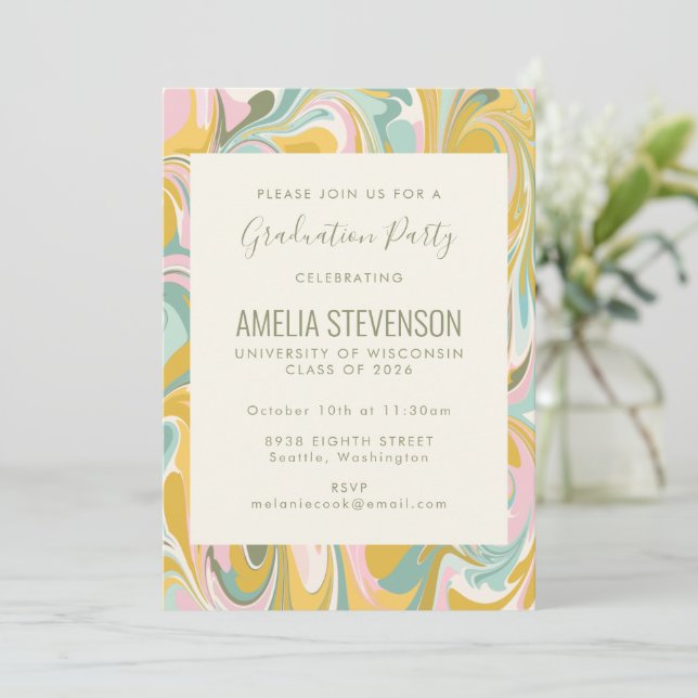 Invitation Earthy Pastel Abstrait Marble Graduation Party (Debout devant)
