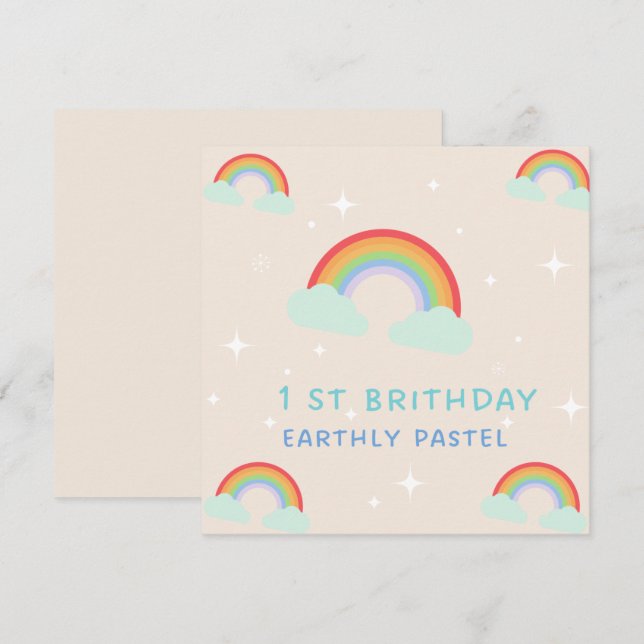 Invitation Earthy Pastel Rainbow 1er Anniversaire (Devant / Derrière)