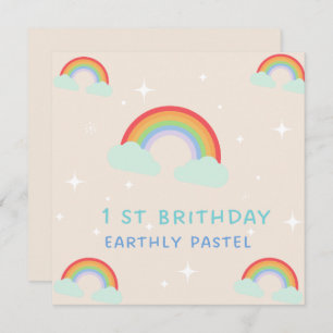 Invitation Earthy Pastel Rainbow 1er Anniversaire