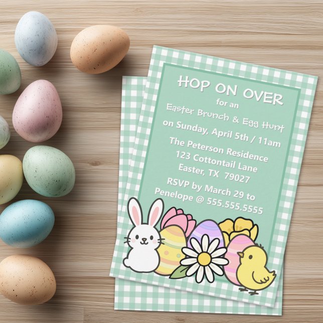 Invitation Easter Brunch & Egg Hunt Green Gingham (Créateur téléchargé)