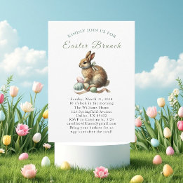 Invitation Easter Brunch Watercolor Bunny Rabbit Eggs Floral