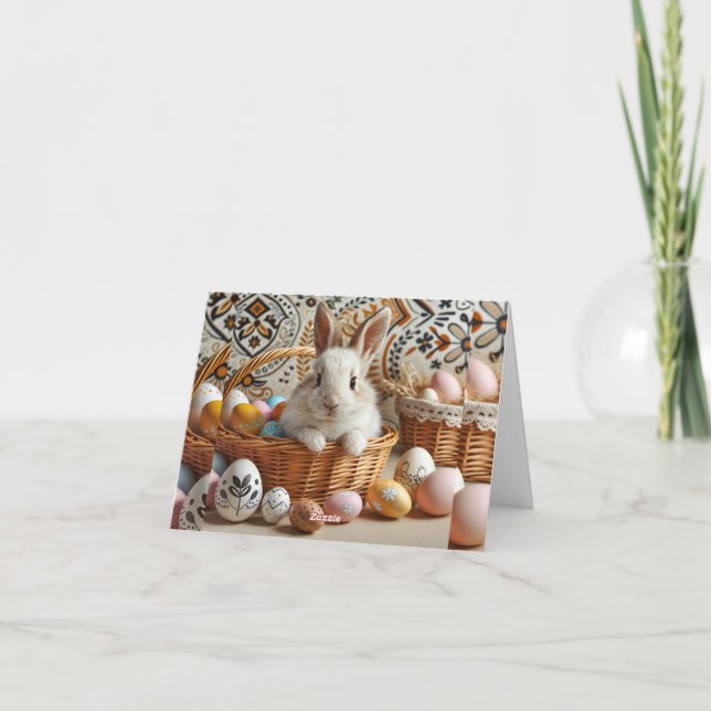 Invitation Easter bunny with his eggs. (Dos)