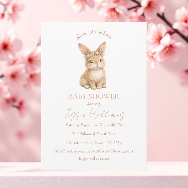 Invitation Easter Cute Bunny Rabbit Watercolor Baby Shower (Créateur téléchargé)