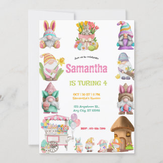 Invitation Easter Egg Gnomes Birthday girls 