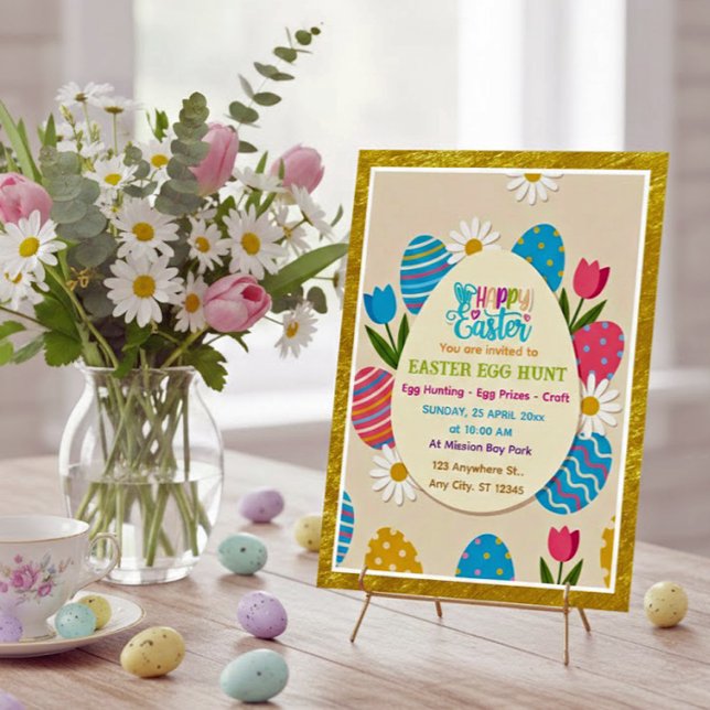 Invitation Easter Egg Hunt | Gold Frame Floral Holiday (Créateur téléchargé)