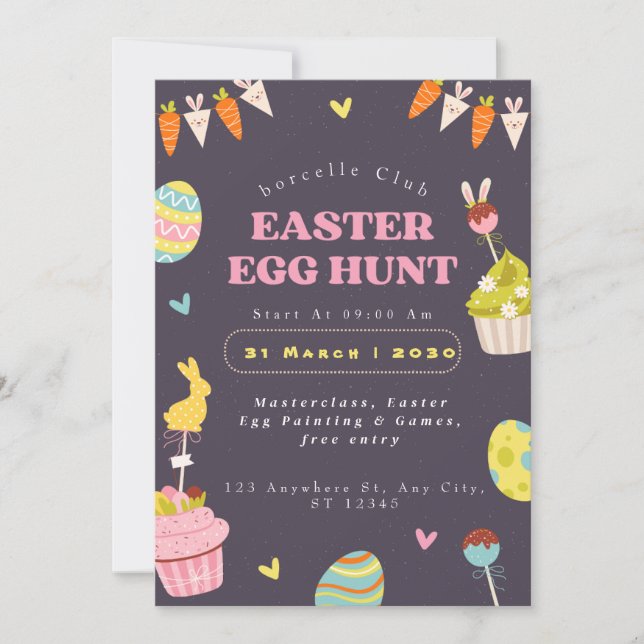 Invitation Easter Egg Hunt Invitation, Easter Bunny Invit (Devant)