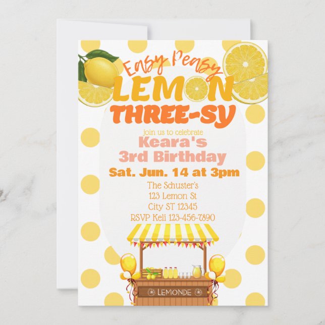 Invitation Easy Peasy Lemon Three-sy, Lemon 3rd Birthday (Devant)