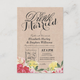 Invitation EAT Boire et être marié Chic Linen Floral Mariage