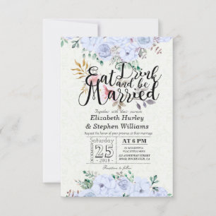 Invitation EAT Boire et être marié Mariage Aquarelle Floral